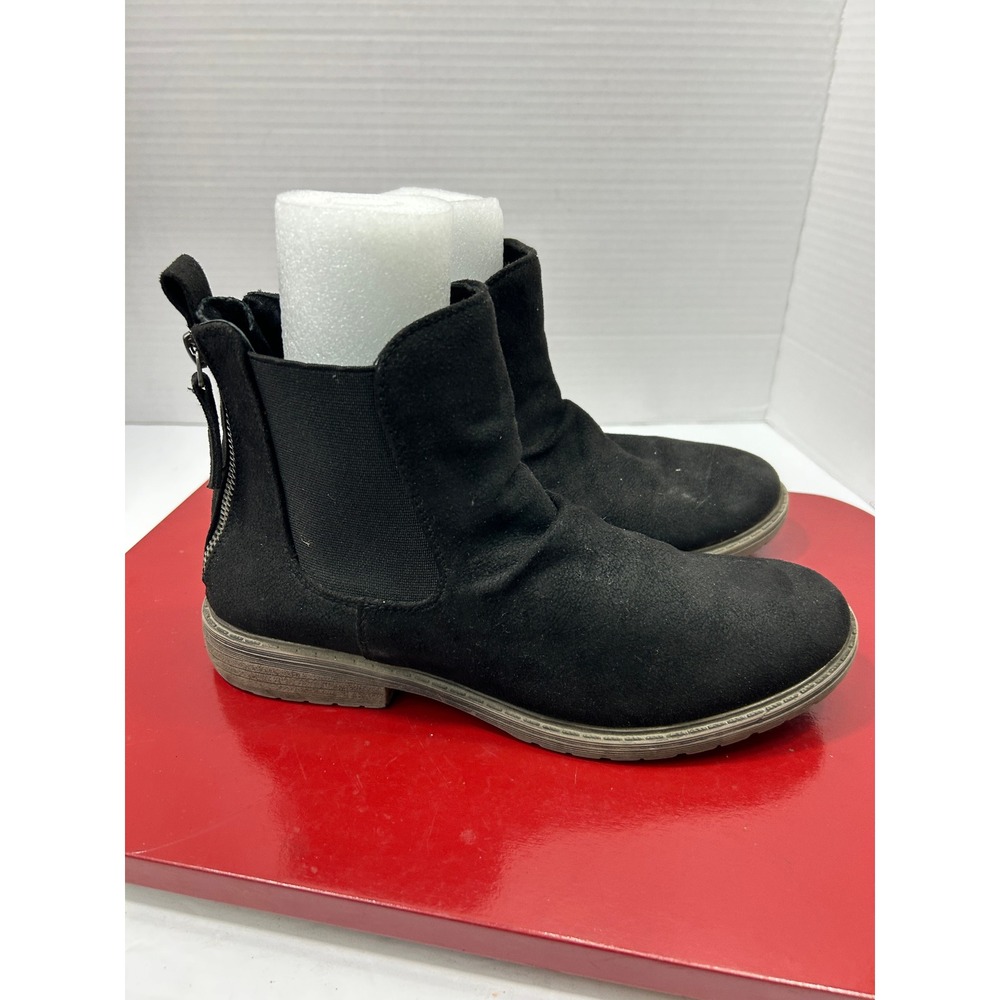 Skechers BOBSโ Suede Ankle Boots 7.5 Black Dual Back Zip Lug Sole Goth Grunge